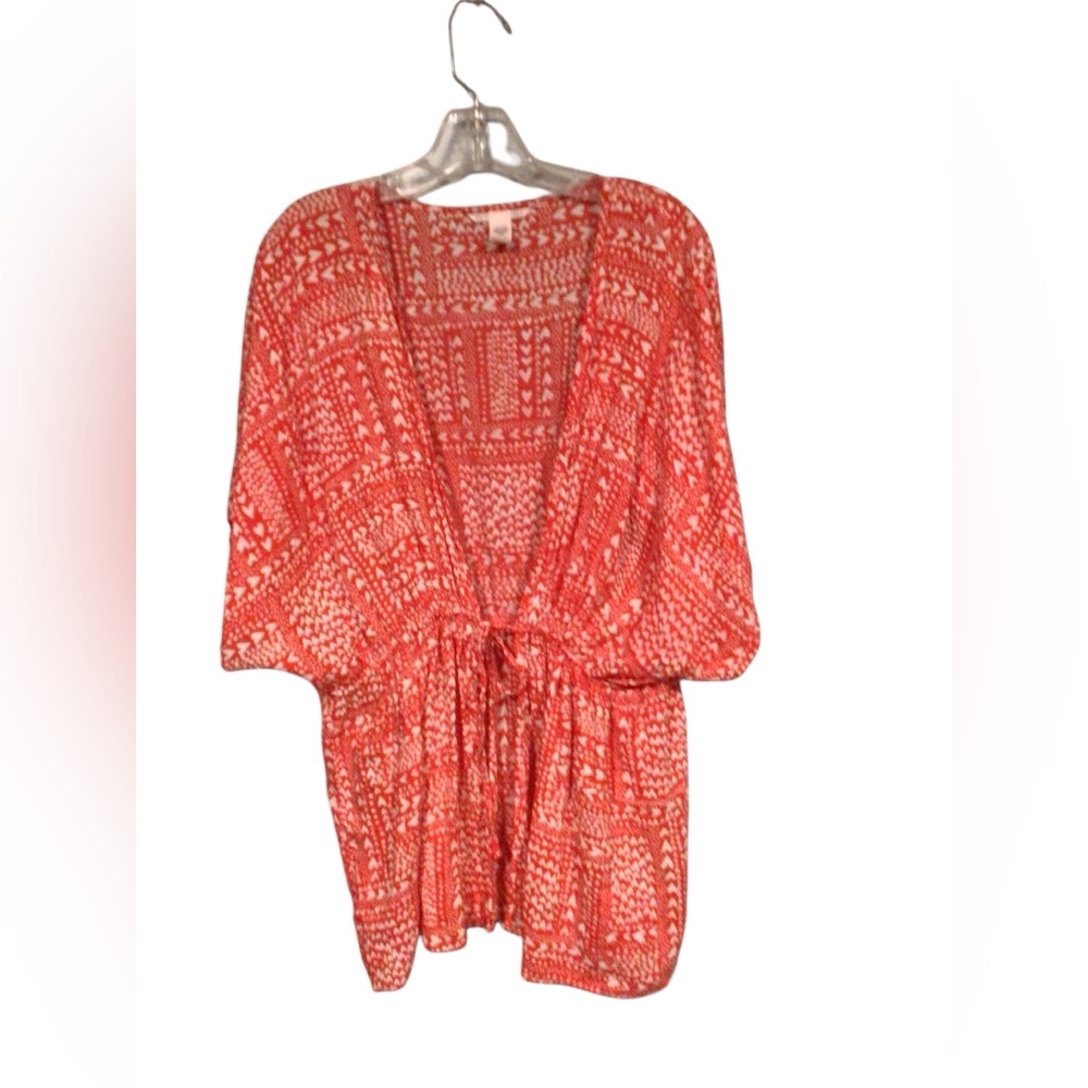 Victoria's Secret red and white heart print sheer swim cover-up kimono one size